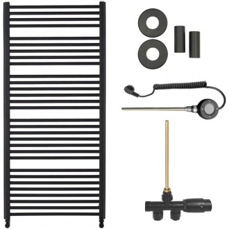 CERANO - Kúpeľňový radiátorový set Alberto - kombinované vykurovanie, wifi tyč - bočné jednobodové pripojenie - 600W - čierna matná - 1380x650 mm