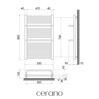 CERANO - Kúpeľňový radiátorový set Antonio - ústredné vykurovanie - bočné pripojenie - 484W - čierna matná - 860x550 mm