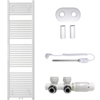 CERANO - Kúpeľňový radiátorový set Lincoln - kombinované vykurovanie, termo tyč - stredové pripojenie 50 mm - 300W - biela lesklá - 1800x500 mm