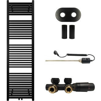 CERANO - Kúpeľňový radiátorový set Lincoln - kombinované vykurovanie, termo tyč - stredové pripojenie 50 mm - 300W - čierna matná - 1800x500 mm