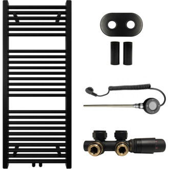CERANO - Kúpeľňový radiátorový set Lincoln - kombinované vykurovanie, wifi tyč - stredové pripojenie 50 mm - 300W - čierna matná - 1200x500 mm