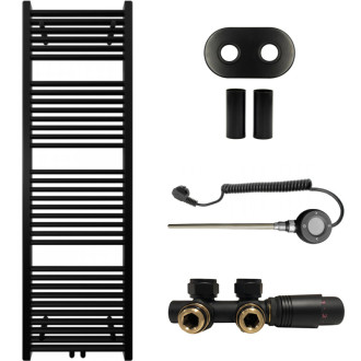 CERANO - Kúpeľňový radiátorový set Lincoln - kombinované vykurovanie, wifi tyč - stredové pripojenie 50 mm - 300W - čierna matná - 1600x500 mm