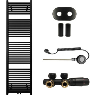 CERANO - Kúpeľňový radiátorový set Lincoln - kombinované vykurovanie, wifi tyč - stredové pripojenie 50 mm - 300W - čierna matná - 1800x500 mm
