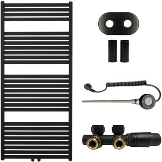 CERANO - Kúpeľňový radiátorový set Vincenzo - kombinované vykurovanie, wifi tyč - stredové pripojenie 50 mm - 600W - čierna matná - 1340x600 mm