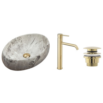 Rea Set Linda Kameň/mramor + vysoká batéria Lungo l. zlatá + univerzálna zátka KPL-09999
