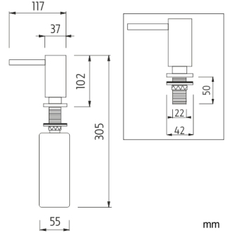 Nimco Séria 7000 UN 7031V-26 Vstavaný dávkovač, priemer. masívne pumpy 37 mm chróm