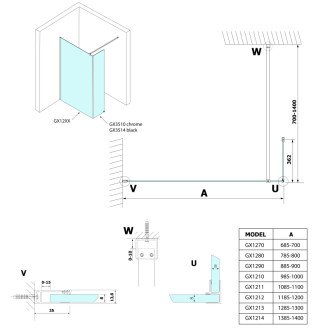 VARIO prídavný panel 350mm, číre sklo, čierna GX3514