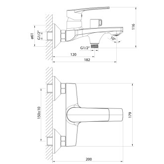 KORANA nástenná vaňová batéria, rozteč 150mm, chróm