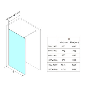 WALK-IN zástena jednodielna na inštaláciu na stenu, 1200x1900 mm, sklo číre WI121