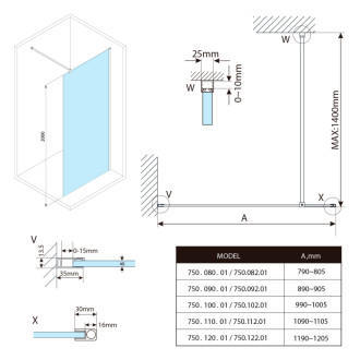 SPITZA sprchová zástena WALK-IN, 800mm, matné sklo