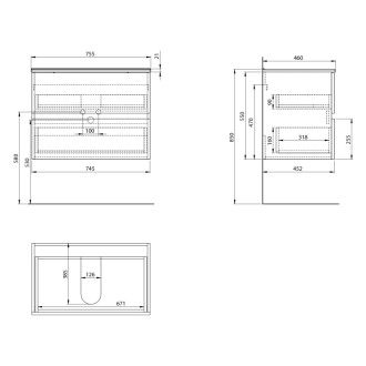 PANEDA STRIP umývadlová skrinka 74,5x55x45,2cm, dub emporio PN375
