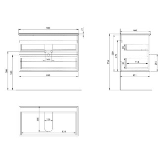 PANEDA STRIP umývadlová skrinka 89,5x55x45,2cm, dub emporio PN390