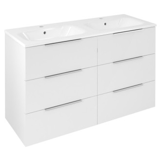 CIRASA umývadlová skrinka s dvojumývadlom 121x77x46cm, 3x zásuvka, biela lesk