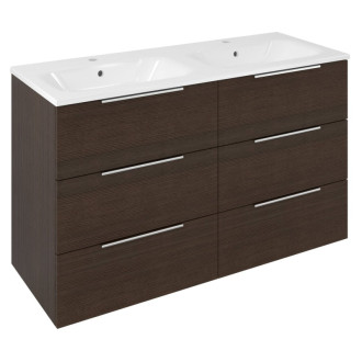 CIRASA umývadlová skrinka s dvojumývadlom 121x77x46cm, 3x zásuvka, borovica rustik