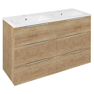 CIRASA umývadlová skrinka s dvojumývadlom 121x77x46cm, 3x zásuvka, dub alabama