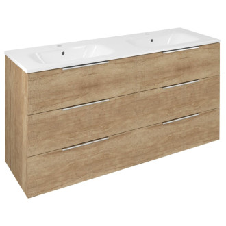 CIRASA umývadlová skrinka s dvojumývadlom 141x77x46cm, 3x zásuvka, dub alabama