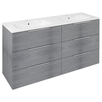 CIRASA umývadlová skrinka s dvojumývadlom 141x77x46cm, 3x zásuvka, dub strieborný