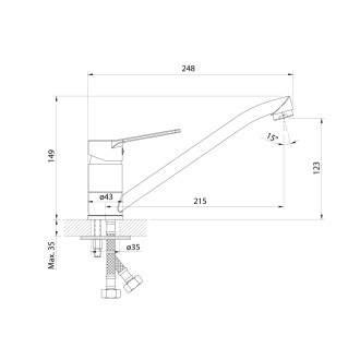 SINTRA ECO 3,8 l/min, stojanková drezová batéria, chróm