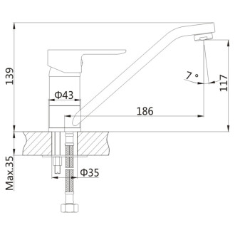 BARON ECO 6 l/min, stojanková drezová batéria, 186mm, otočné ramienko, chróm