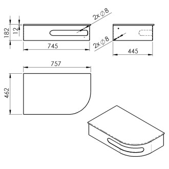 PULSE rohový stolík s umývadlom 755x455mm, ľavý, nerez mat BM750-0101-01 BM750-0101-01