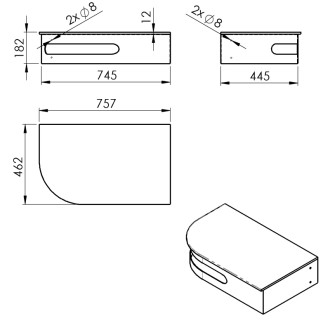 PULSE rohový stolík s umývadlom 755x455mm, pravý, nerez mat BM760-0101-01 BM760-0101-01