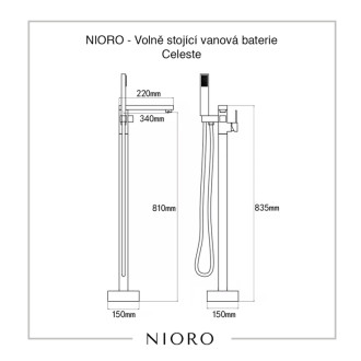 NIORO - Vaňová batéria voľne stojaca Celeste - čierna matná