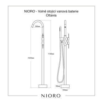 NIORO - Vaňová batéria voľne stojaca Ottavia - čierna matná