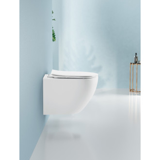 CERANO - Závesná WC misa Cesso, Vortex Rimless + UF sedátko - biela lesklá - 49x36 cm