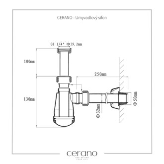 CERANO - Sifón umývadlový - 5/4" - plast - DN32 - biela lesklá