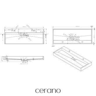 CERANO - Umývadlo z liateho mramoru Vita - nástenné aj na dosku - 2 otvory pre batériu - biela lesklá - 120x46 cm