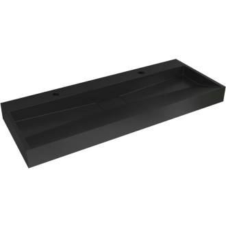 CERANO - Umývadlo z liateho mramoru Vita - nástenné aj na dosku - 2 otvory pre batériu - čierna matná - 120x46 cm