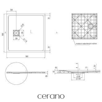 CERANO - Sprchová vanička štvorcová Pablo - SMC/minerálny kompozit - štruktúrovaná biela matná - 80x80 cm