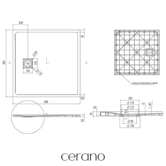 CERANO - Sprchová vanička štvorcová Pablo - SMC/minerálny kompozit - štruktúrovaná biela matná - 90x90 cm