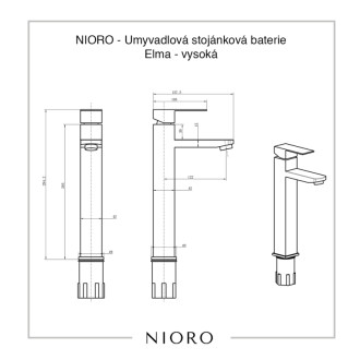NIORO - Umývadlová stojanková batéria Elma - vysoká - chróm