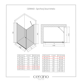CERANO - Sprchovací kút Antelo L/P - 6 mm - chróm, transparentné sklo - 110x30x190 cm - otočný