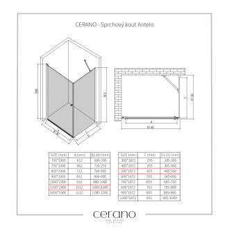 CERANO - Sprchovací kút Antelo L/P - 6 mm - chróm, transparentné sklo - 110x50x190 cm - otočný