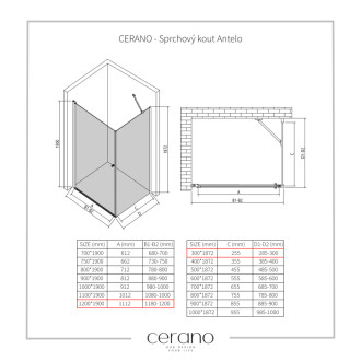 CERANO - Sprchovací kút Antelo L/P - 6 mm - chróm, transparentné sklo - 120x30x190 cm - otočný