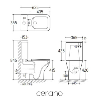 CERANO - WC kombi Hugo, Rimless + UF sedátko - biela lesklá - 63,5x35,5 cm