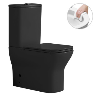 CERANO - WC kombi Hugo, Rimless + UF sedátko - čierna matná - 63,5x35,5 cm