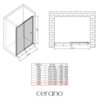 CERANO - Sprchové posuvné dvere Varone POINT Ľ/P - 6 mm - čierna matná, transparentné sklo - 160x195 cm