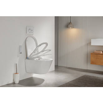 CERANO - Závesná WC misa s integrovaným elektronickým bidetom Cronus Premium, Vortex Rimless 180 ° + UF sedátko - biela lesklá - 59,3x38,4 cm