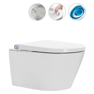 CERANO - WC závesné s integrovaným elektronickým bidetom Cronus Standard, Vortex Rimless 180 ° + UF sedátko - biela lesklá - 59,3x38,4 cm