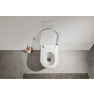 CERANO - Závesná WC misa s integrovaným elektronickým bidetom Cronus Standard, Vortex Rimless 180 ° + UF sedátko - biela lesklá - 59,3x38,4 cm