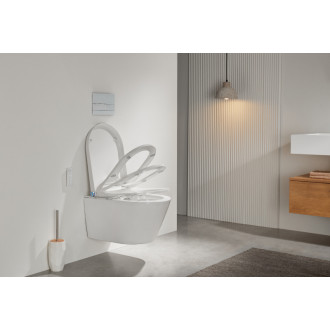 CERANO - Závesná WC misa s integrovaným elektronickým bidetom Cronus Standard, Vortex Rimless 180 ° + UF sedátko - biela lesklá - 59,3x38,4 cm