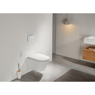 CERANO - Závesná WC misa s integrovaným elektronickým bidetom Cronus Standard, Vortex Rimless 180 ° + UF sedátko - biela lesklá - 59,3x38,4 cm