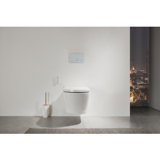 CERANO - Závesná WC misa s integrovaným elektronickým bidetom Cronus Standard, Vortex Rimless 180 ° + UF sedátko - biela lesklá - 59,3x38,4 cm