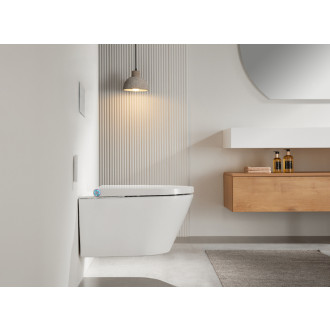 CERANO - Závesná WC misa s integrovaným elektronickým bidetom Cronus Standard, Vortex Rimless 180 ° + UF sedátko - biela lesklá - 59,3x38,4 cm