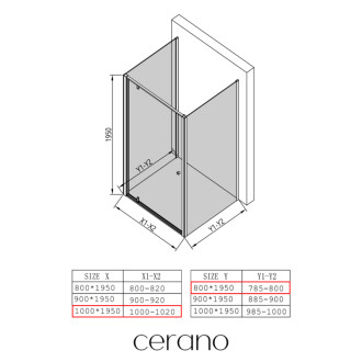 CERANO - Trostenný sprchovací kút Ferri UL/P - 6 mm - čierna matná, transparentné sklo - 100x80x195 cm - pivotový