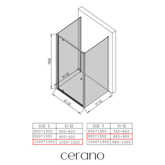 CERANO - Trostenný sprchovací kút Ferri UL/P - 6 mm - čierna matná, transparentné sklo - 100x90x195 cm - pivotový
