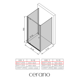 CERANO - Trostenný sprchovací kút Ferri UL/P - 6 mm - čierna matná, transparentné sklo - 80x80x195 cm - pivotový